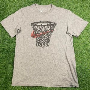 Nike grey and red basketball hoop barb wire graphic grunge style tee size L
